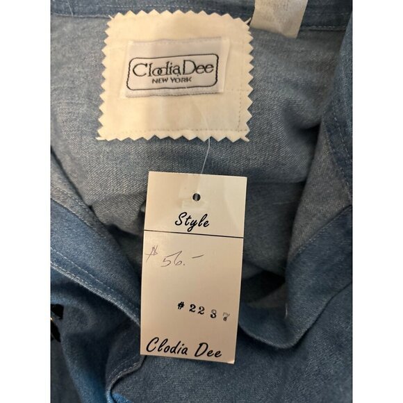 Vintage 80s Clodia Dee WhipStitch Denim Top LRG Long SLV Shoulder Pads Women NWT - Picture 10 of 11